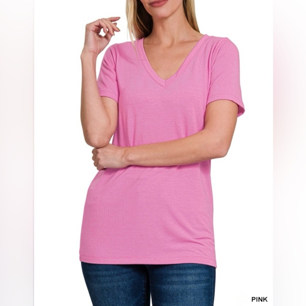 Zenana 100% Cotton V-Neck Short Sleeve T-shirt Top Brand New In Package M Tee
